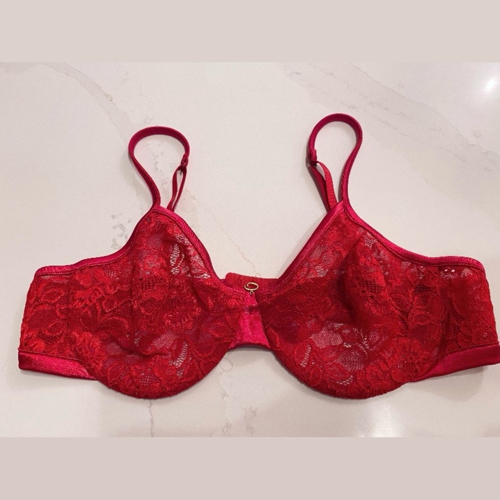 Oscar de la Renta Red Lace Underwire Bra